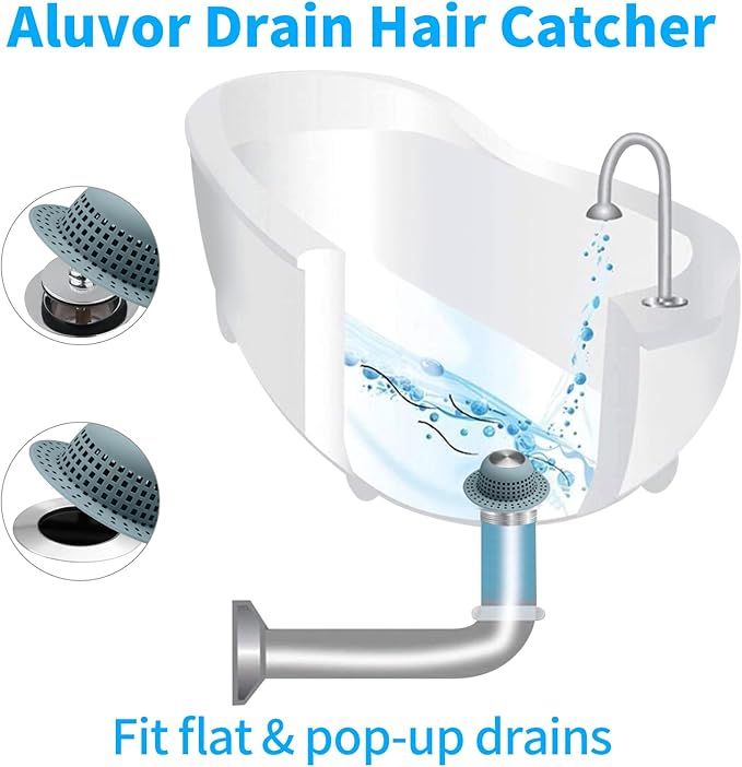 Aluvor Shower Drain Hair Catcher Bathtub Drain Cover Sink Drain Protector | Bathroom Sink & Bathtub Drain Strainer for Pop-Up & Regular Drains, Silver Greyish Blue