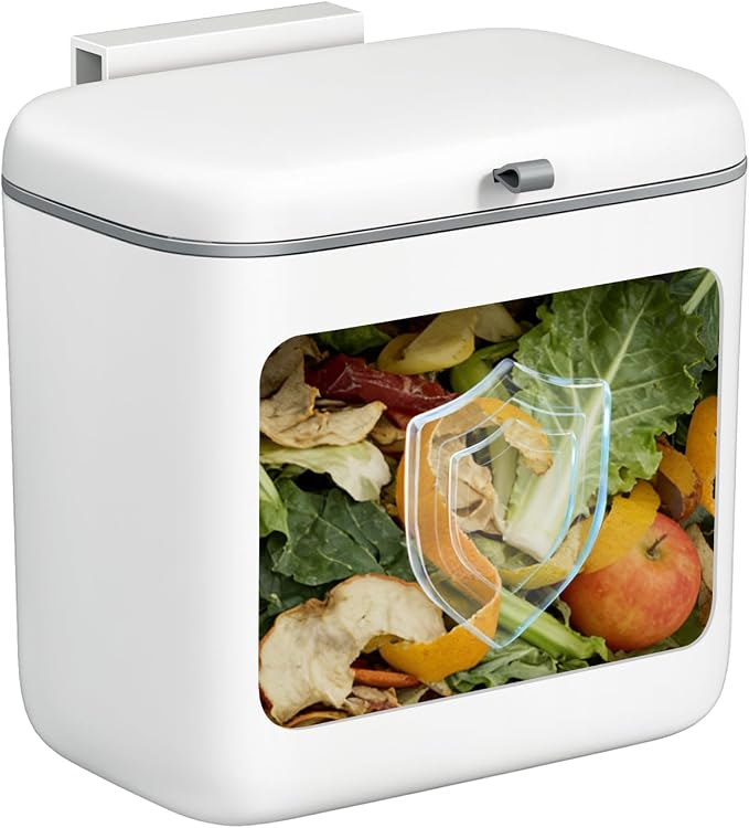CTIME Compost Bin Kitchen 1.8 Gallon, Hanging Small Trash Can | for Countertop or Under Sink, Indoor Food Waste Bin for Kitchens Bathrooms Living Rooms RVs Bedroom