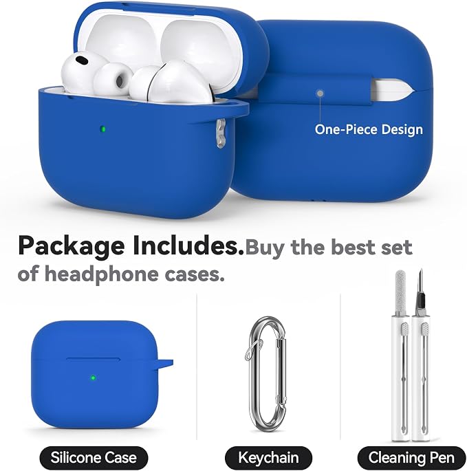 Ljusmicker for AirPods Pro 3 Case 2025 with Cleaner Kit,Blue | Soft Silicone Protective Cover for Apple AirPod Pro 3rd Generation Case with Keychain for Women Men,Shockproof