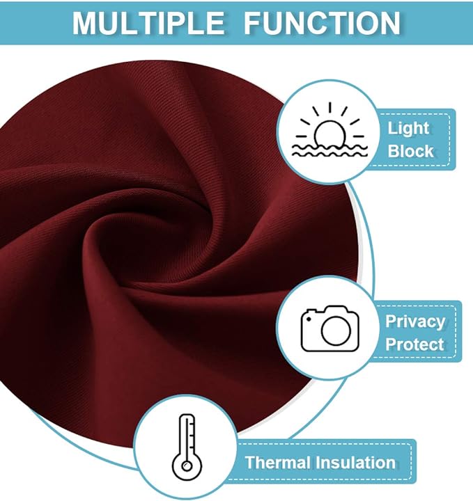 RYB HOME Short Curtains Blackout - Small Window Decor Privacy Thermal Insulated Drapes for Baby Bathroom Basement, W52 x L36, Burgundy Red, Set of 2
