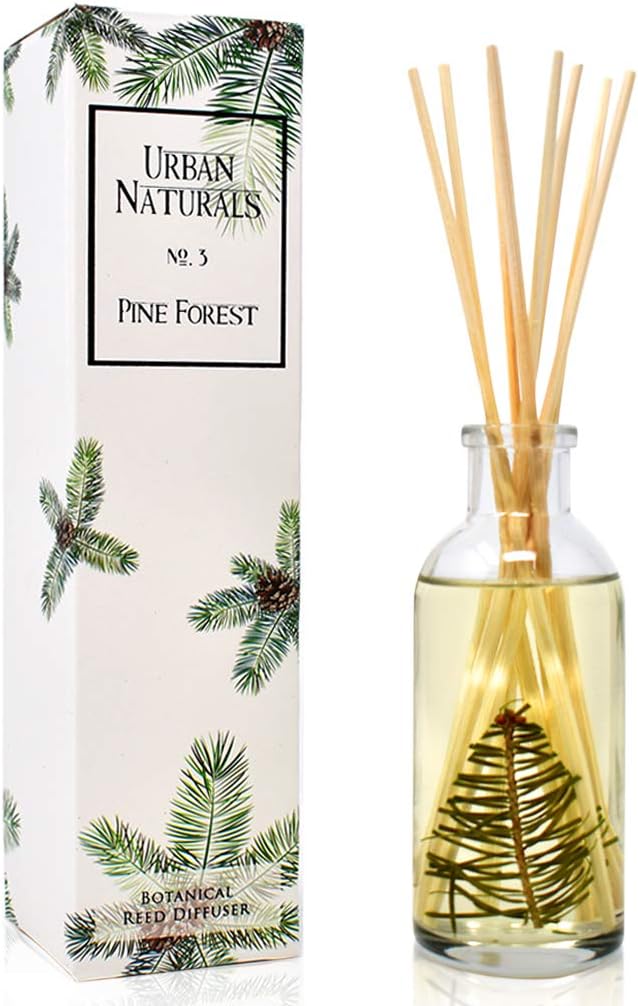 Reed Diffuser Set, Pine Forest - Bathroom Shelf Décor | White Pine Needles, Eucalyptus and Sandalwood, Christmas Tree Scent, Holiday Decor with Real Pine Branches