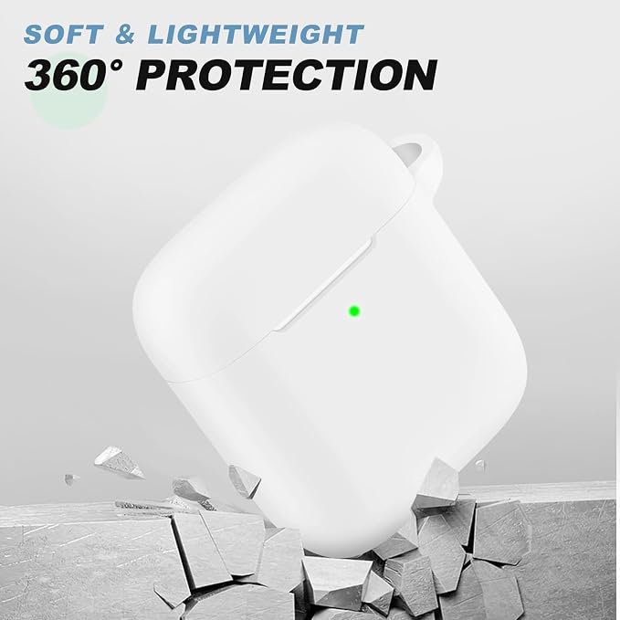 for AirPods 1/2 Case Cover,Come with Cleaner Kit,Soft Skin Silicone Case Cover with Keychain,Full Protective Case for Men and Women,Compatible with AirPods 2nd 1st Generation Case,White