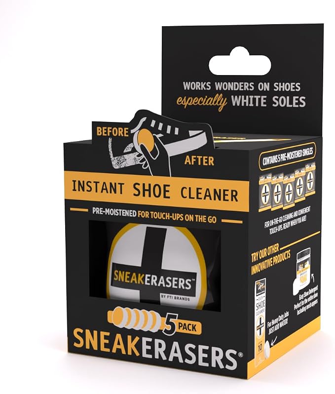 SneakERASERS Instant Shoe Cleaner Pre-Moistened Sponge, 5 Pack | Effective for White Sneakers, Tennis Shoes, Portable Shoe Cleaning Kit, Instant Sneaker Cleaner