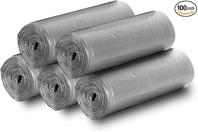 5 Rolls Small Trash Garbage Bags, 4 Gallon 100 Counts (Silver) | Strong Thin Material Disposable Kitchen Garbage Bags, Durable Plastic Trash Bags for Office Home Bedroom Garden Waste Bin