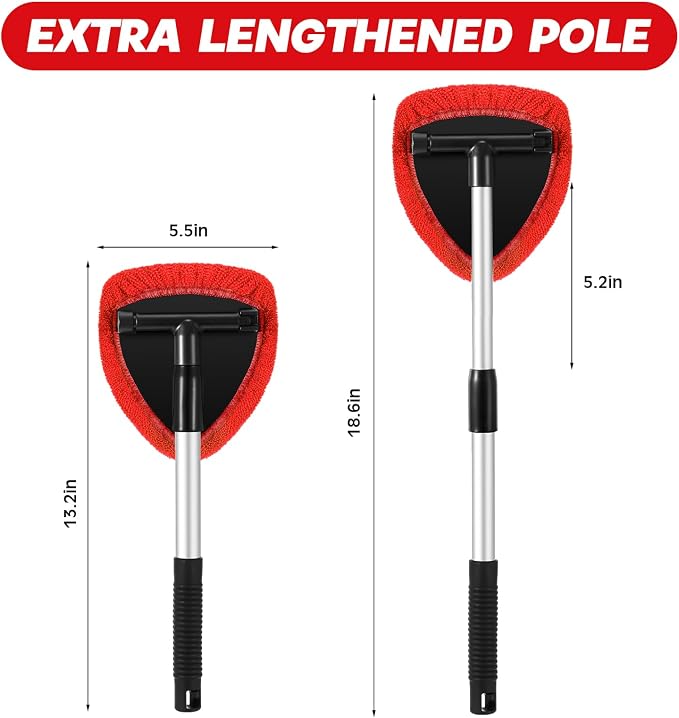 Potchen 8pcs Car Windshield Cleaner Tool with Extendable Handle, Red | with Microfiber Towel Pads, Brush, Empty Spray Bottle, Car Window Cleaner for Auto Glass Wiper Suvs Rvs & Home Windows