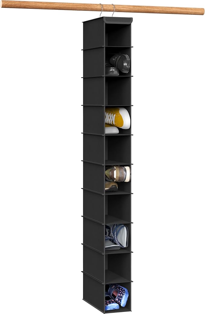 Simple Houseware 10 Shelves Closet Hanging Shoe Organizer, Black | Dual Metal Hooks, Holds Up to 20 lbs, for Narrow Space