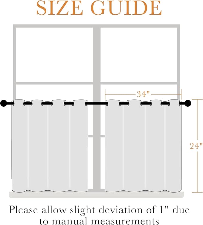 PONY DANCE Room Darkening White Curtains - Energy Efficient Small Window Curtains for Kids Nursery/Dining Room/Bathroom, W 34 x L 24 inch per Panel, Grayish White, Set of 2 Panels