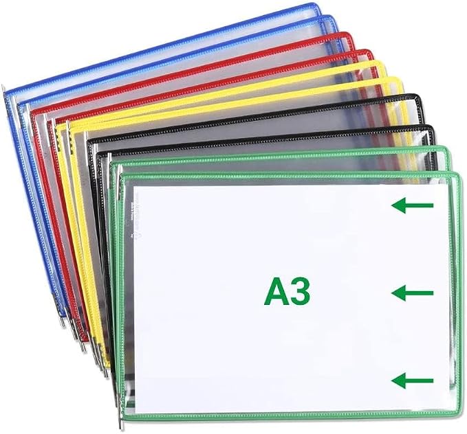 Tarifold A3 Landscape Desktop Reference System, 10 Pockets, Assorted | 10 double-sided wire-reinforced pockets hold 20 A3-size sheets in landscape view, assorted colors, easy to assemble