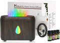 Flame Diffuser for Essential Oils, 200ml Ultrasonic Aroma Diffusers with Cool Mist, Aromatherapy Diffuser with Auto-Off Protection (Dark Wooden Grain(7 Colors), Peppermint+Lavender+Tea Tree+Lemon)