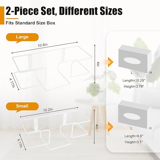 2 Pack Glove Box Holder Wall Mount Disposable Glove Dispenser, Metal Glove Rack for Rubber Latex Gloves Organizer Facial Tissue(White)