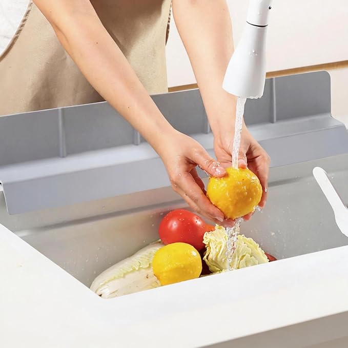 Silicone kitchen sink splash guard -Extra Large self draining bathroom/island splash guard（23 * 3.5 * 3.9 inch ）,7 suction cups for anti slip and strong stability, durable and easy to clean (gray)