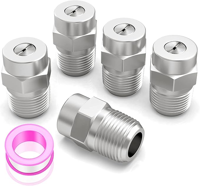 MEANLIN 40 Degree Surface Cleaner Tips, 1/4 Inch NPT Male, 2.5 Orifice, 4000 PSI Threaded Spray Nozzles, Replacement for Water Gun, Water Broom and Surface Cleaner (5-Pack)