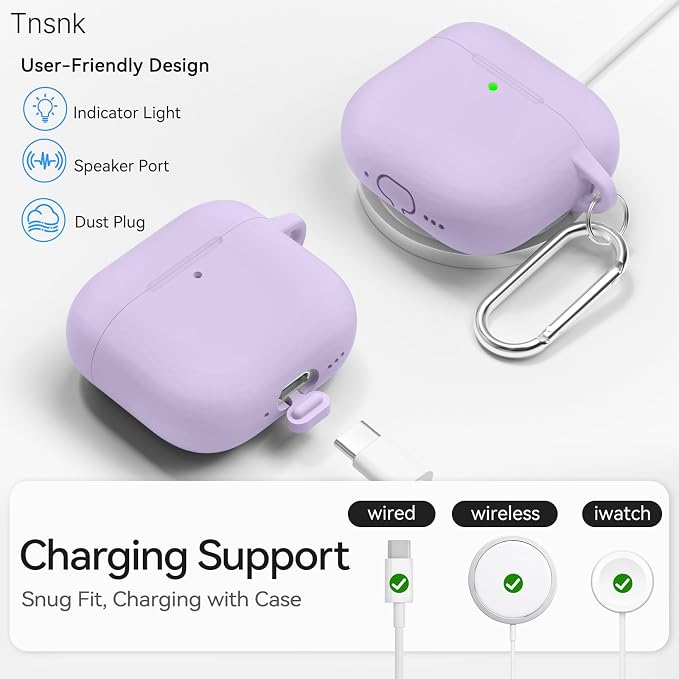 for AirPods 4 Case, TNSNK Silicone AirPod 4 Case Cover Compatible with Apple Airpods 4th Gen, Shockproof Protective Cases for Women Girly with Cleaner Kit and Keychain, Front LED Visible