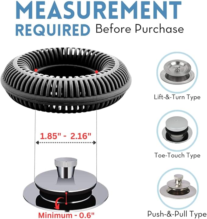 TubRing Pop-Up Drain Protector & Strainer Silicone Hair Catcher, Dark Gray | Easy snap-in design fits around bathtub stoppers. Customizable utility guard for clog prevention. Fits 1.85"- 2.16" drains.