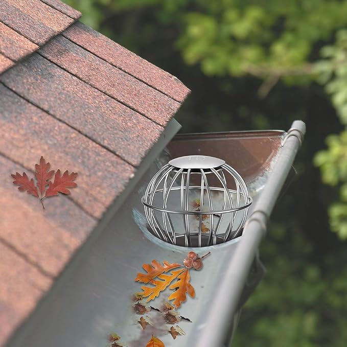 Gutter Guard, Fits for 1.7" ~ 2.4" Round Downspout, 304 Stainless Steel Rigid Filter Strainer, Stops Leaves Seeds and Other Debris, Gutter Cleaning Tool – 4 Pack