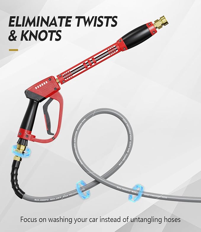 Pressure Washer Gun and Hose Kit, 4800PSI Steel-Braided & Durable - Flexible & Kink-Resistant Power Washer Hose 100 FT with 3/8" Swivel Quick Connector and M22 14mm Adapters Replacement