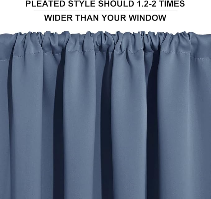 RYB HOME Small Curtains for Door Windows - Blackout Thermal Insulating Drapes for Home Theatre Bathroom Basement Cafe RV Camper Windows Blinds, Wide 34 x Long 30, Stone Blue, 1 Pair