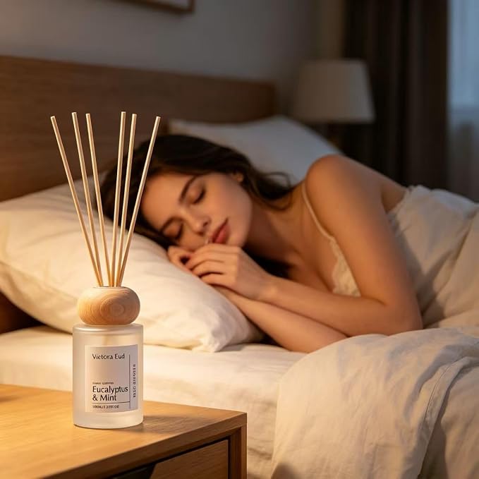 Eucalyptus & Mint Reed Diffuser, 3.5 Fl Oz | Invigorating eucalyptus and mint scent; long-lasting reed diffuser gift set for bedroom, bathroom, living room or office.