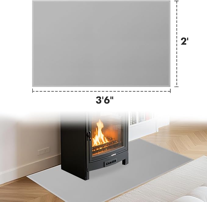 Hearth Rugs for Fireplaces Fire Resistant, 3'6'' x 2' x 0.04'', Grey | 1800°F fireplace rugs fireproof, fiberglass fireplace mats fireproof protect floors carpets from sparks embers, easy to clean