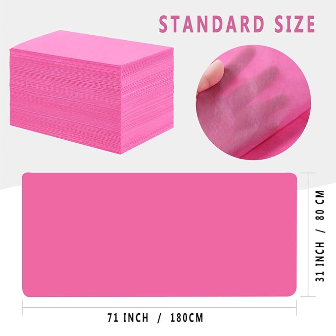 31" x 71" Disposable Bed Sheets for Massage Table Waterproof Massage Table Sheet Soft Non Woven Fabric SPA Bed Cover Breathable for Massage Beauty Tattoos 50PCS (Pink)