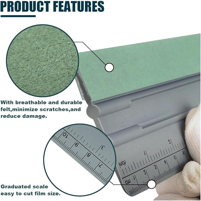 6 Inch Vinyl Wrap Squeegee, Window Tint Squeegee Installation Tool with Ruler 15CM & Suede Felt Edge, Car Vinyl Wrap Scraper Tool for Sign-Making Graphic Wallpaper Film Smoothing (6 Inch)
