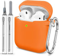 for AirPods 1/2 Case Cover,Come with Cleaner Kit,Soft Skin Silicone Case Cover with Keychain,Full Protective Case for Men and Women,Compatible with AirPods 2nd 1st Generation Case,Orange
