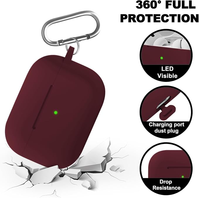 Full-Coverage dustproof Design for AirPods Pro 3 Case Cover with Cleaner Kit, Soft Silicone Cover for AirPods Pro 3rd Generation Comes with Keychain,Suitable for 3rd Generation Case,Wine Red