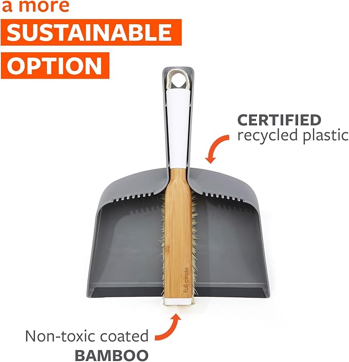 Full Circle Clean Team Brush & DustPan Set, White & Grey