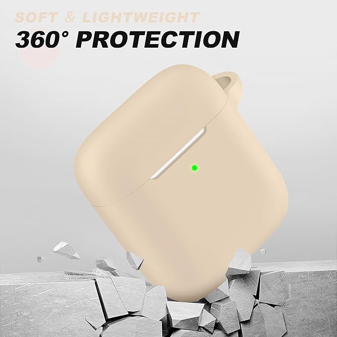 for AirPods Case Cover, Come with Cleaner Kit, Soft Silicone Protective Cover with Buckle, Compatible with Apple AirPods 2nd 1st Generation Charging Case, Front LED Visible, Cream Colored