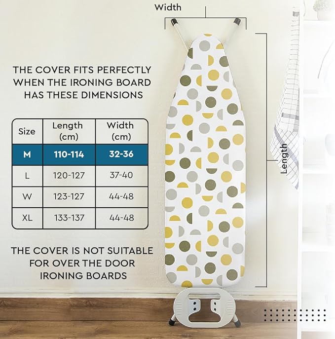 Encasa XO Ironing Board Cover and Pad 42"x14" - Thick 3mm Felt Padding, Drawstring Tightening & Lock, Easy Fit, Scorch & Stain Resistant, Fits Medium Ironing Board - Zig Zag Peri