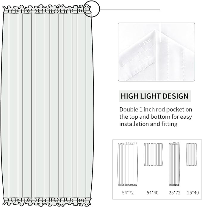 DWCN French Door Curtains – Rod Pocket Thermal Curtain for Doors with Glass Window, Kitchen and Patio Doors for Privacy, 54 X 40 Inches Long, 1 Curtain Panel with Tieback, Pure White