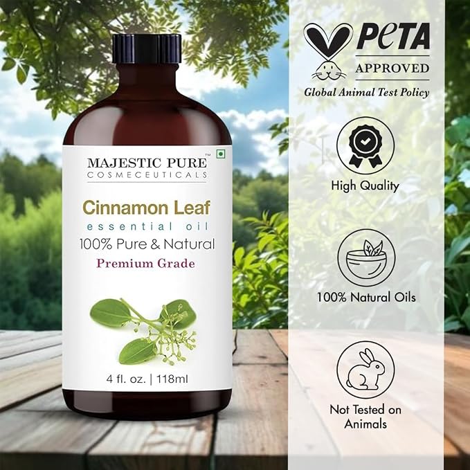 Majestic Pure Cinnamon Essential Oil for Diffuser - 4 Fl Oz | 100% Natural Essentials Oils Ideal for Relaxing Tense Mood, Eliminating Odor, Creating Peaceful Atmosphere for Sleep & Work