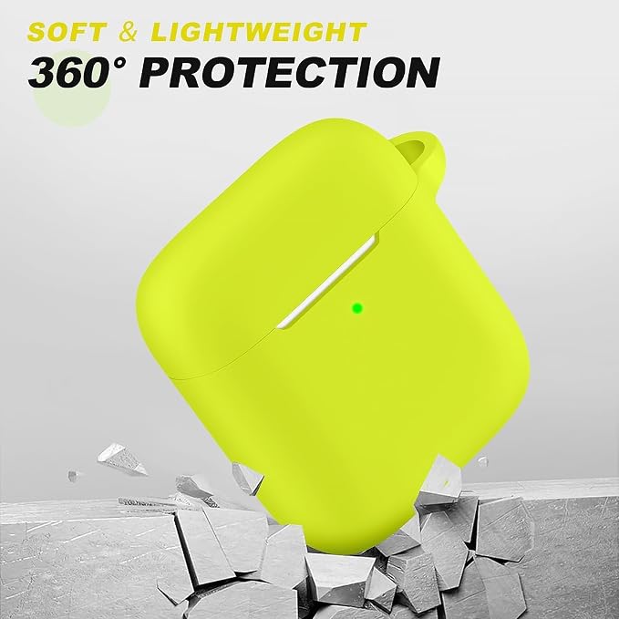 for AirPods Case Cover, Come with Cleaner Kit, Soft Silicone Protective Cover with Buckle, Compatible with AirPods 2nd 1st Generation Charging Case, Front LED Visible, Bright Yellow