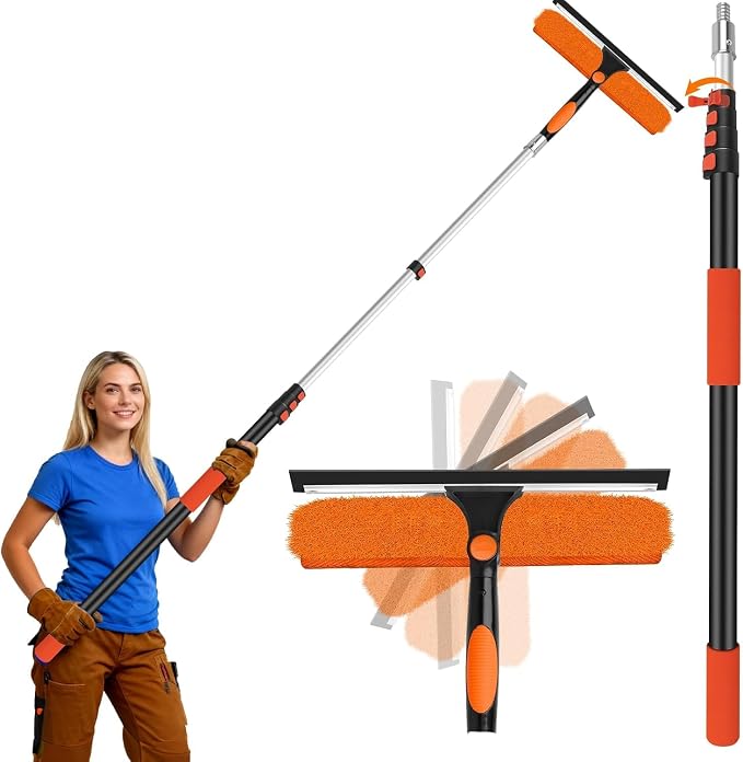 14" Extra-Wide Window Squeegee with 5-20FT Extension Pole | 26FT High Reach Window Cleaning Kit with- 2-in-1 Professional Window Scrubber, for Indoor & Outdoor High Windows,RVs