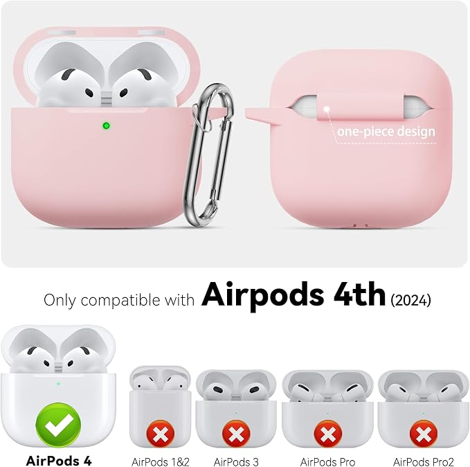 for AirPods 4 Case 2024 with Cleaner Kit & Keychain-Magnetic Pink | Silicone Protective Cover for Apple AirPods 4th Generation Case,for Women Men,One-Piece Design,Shockproof,Dust Proof,Magnetic