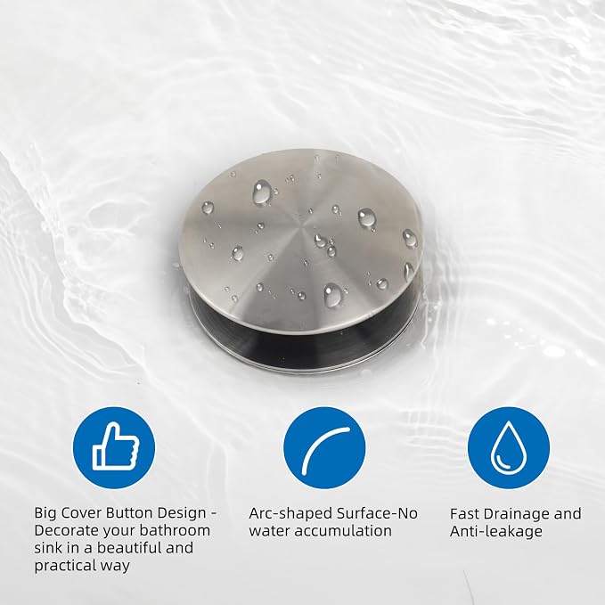 Universal Metal Bathroom Sink Stopper Hair Catcher Strainer, Brushed Nickel | Pop-Up Sink Drain Strainer with Detachable Filter, Drain Plug Fits 1.1"-2.36" US Basin, Large Cover Cap, Brass Bounce Core