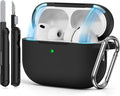 for AirPods Pro 3 Case 2025,Come with Cleaner Kit,Magnetic Black | Silicone Protective Cover for Airpod Pro 3rd Generation Case with Keychain,for Women Men,One-Piece Design,Shockproof,Magnetic