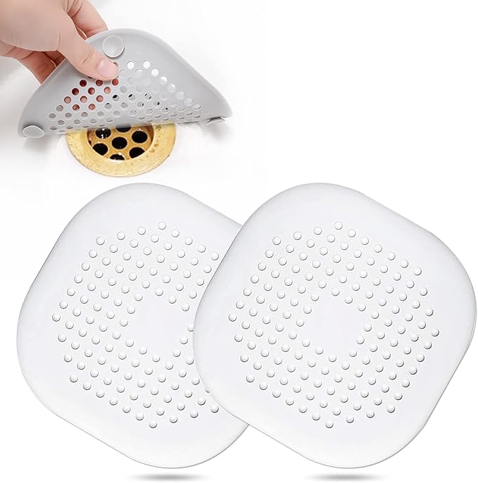 Bovinde Hair Drain Catcher,Square Cover for Shower 2 Pack (White) | Drainer Cover Silicone Hair Stopper with Suction Cups,Protector Accessories,Easy to Install Suit for Bathroom,Bathtub,Sink