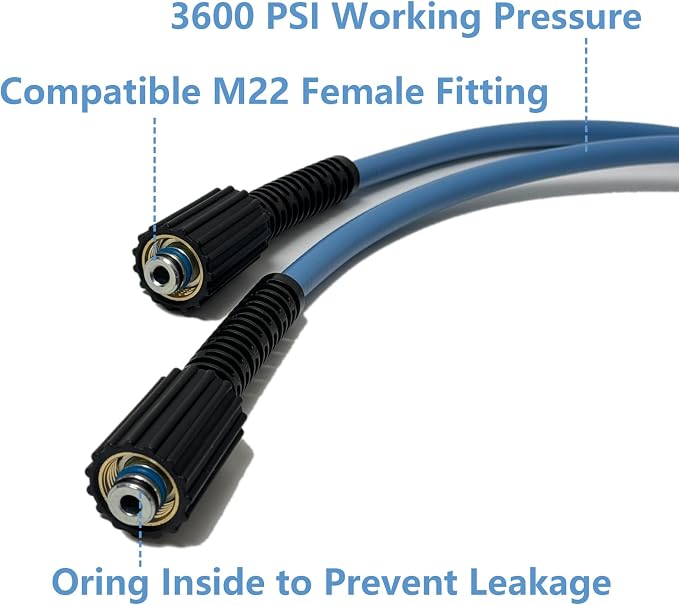 LULUW 25FT 1/4-inch High Pressure Washer Hose,3600PSI M22 14mm Replacement Power Washer Hose for Most Brands, Blue
