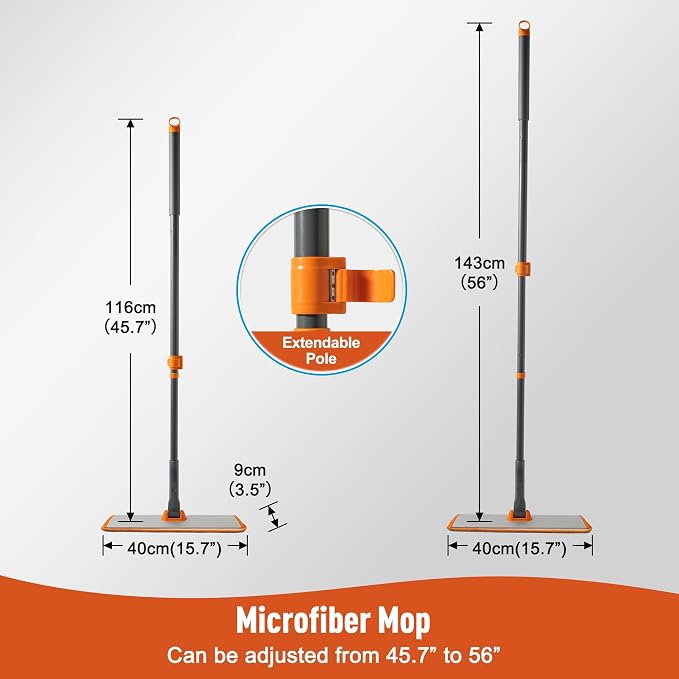 CLEANHOME Flat Mop for Hardwood & Pet Hair, 4 Washable Pads | 4 Reusable Microfiber Pads for Wet/Dry Mopping. 180° Swivel Head & 56" Handle Reaches Under Furniture. Pet Hair Scrubber.