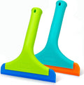 Super Flexible Silicone Squeegee, Auto Water Blade, Water Wiper, Shower Squeegee, 5.9'' Blade and 7.5'' Long Handle, for Car Windshield, Window, Mirror, Glass Door, Green+Lake Blue