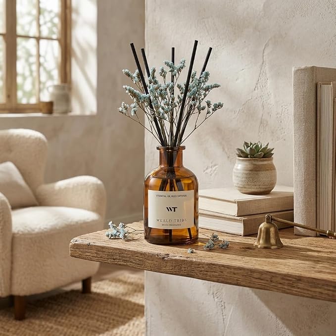 Reed Diffuser Set for Bathroom Decor, Sticks Diffuser with Essential Oils Included | Ocean Scent 4.0 fl oz Fragrance Oil | Defusers for Home Living Room Shelf Decor Apartment Essentials
