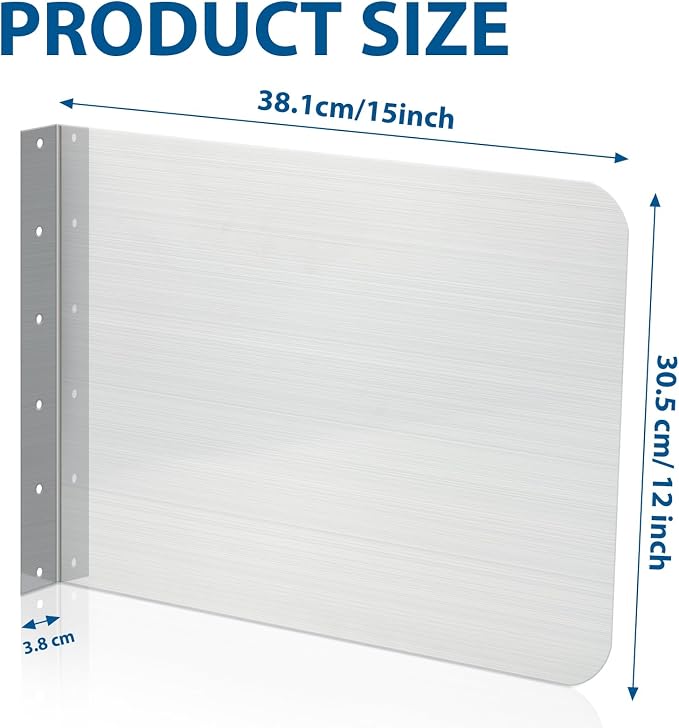 Amylove 15 x 12 Inch Stainless Steel Splash Guard Stainless Steel Wall Mount Guard with Screws for Bathroom Sink Side Sink Splash Prep Sinks Protector for Commercial Kitchen Restaurant