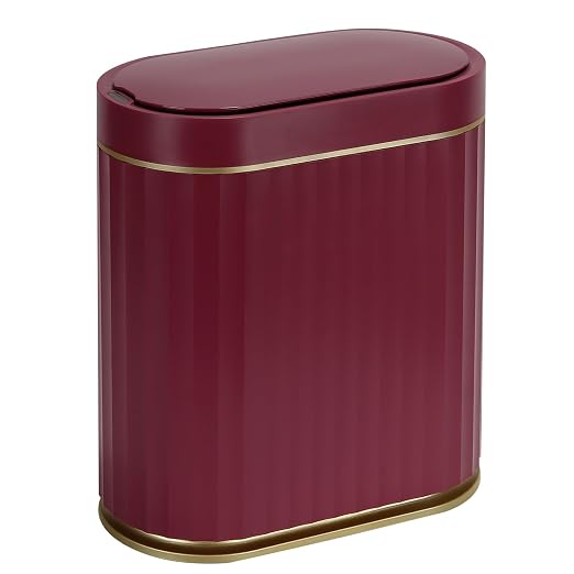 ELPHECO 2 Gallon Sensor Trash Can - Motion Sensor Bathroom Garbage Can with Lid, Automatic IPX5 Waterproof Trash Bin, Slim Garbage Bin for Bathroom, Office, Bedroom, Living Room, Burgundy Gold