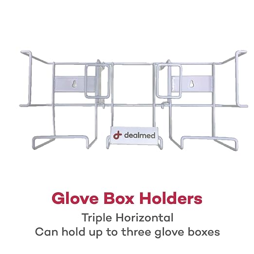Dealmed Triple Wall Mount Glove Box Holder - Horizontal Steel Dispenser | 3-Unit Capacity, Powder Coated Wire, Fits Standard Exam Sizes, Open Visibility Design, Countertop Or Surface Use