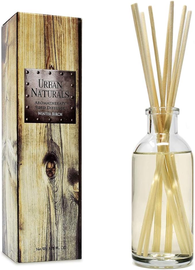 Reed Diffuser Set, Winter Birch - Bathroom Shelf Décor | Birch Wood & Balsam Scented Oil with Bamboo Reed Sticks, Great Holiday Home Fragrance Air Freshener for the Living Room