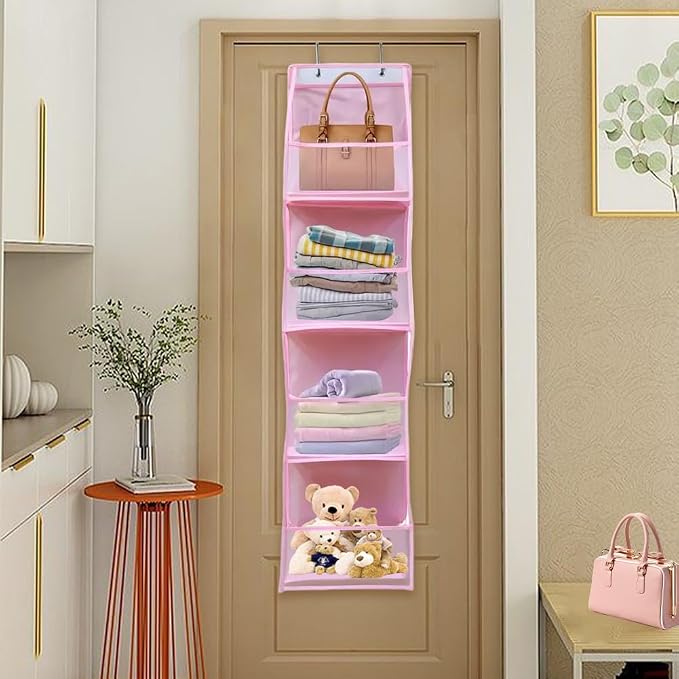 4 Shelf Swing-Proof Behind Door Organizers with Metal Hooks,Closet Hanging Organizer with 4 Large Clear Pocket for Bedroom,Bathroom,Pantry