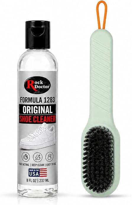 Rock Doctor Shoe Cleaner Solution with Brush, Sneaker Cleaner & Suede Shoe Cleaner for Leather, Mesh, Canvas, Tennis Shoes, Boots & White Sneakers - Liquid Footwear Care Formula, 8 fl oz / 237 ml