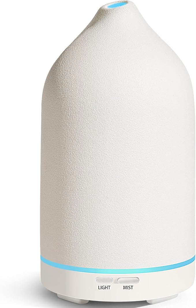 URPOWER 120mL Ceramic Essential Oil Diffuser with Quiet Mist & Auto-Off | Ultrasonic Mist with 2 Mist Modes and 7-Color LED Lighting for Bedrooms, Offices and Daily Aromatherapy