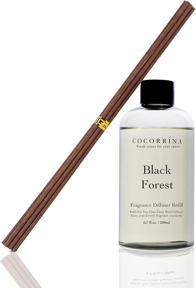 Refill - Black Forest Scented Reed Diffuser Oil with 8 Sticks, Home Fragrance for Bedroom, Bathroom, Oil Diffuser Home Décor, 6.7 oz. (200 ml)